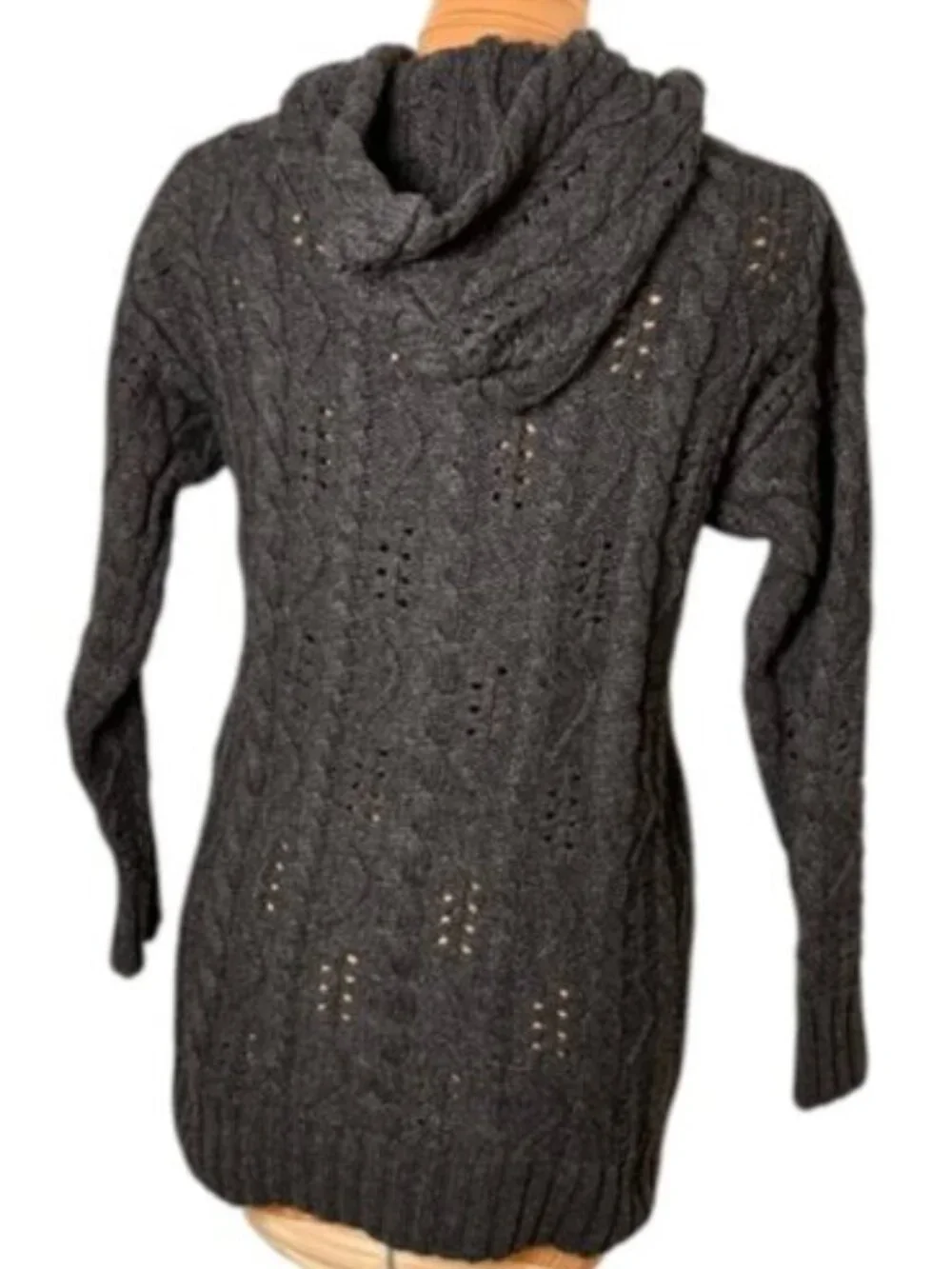 525 America Charcoal Cable Knit Hooded Sweater Cotton Blend Size S